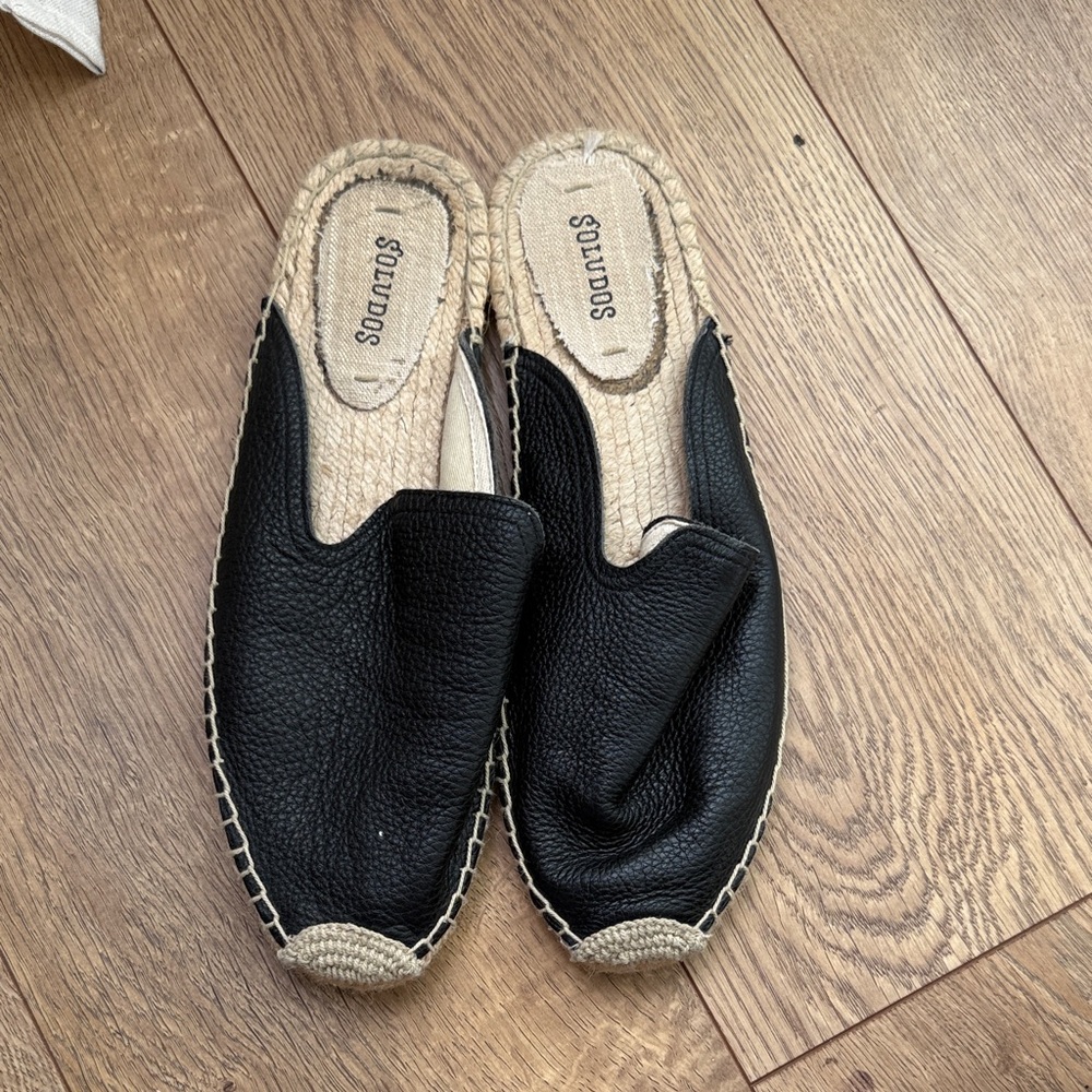Soludos Black Leather Slip-On Espadrilles 10